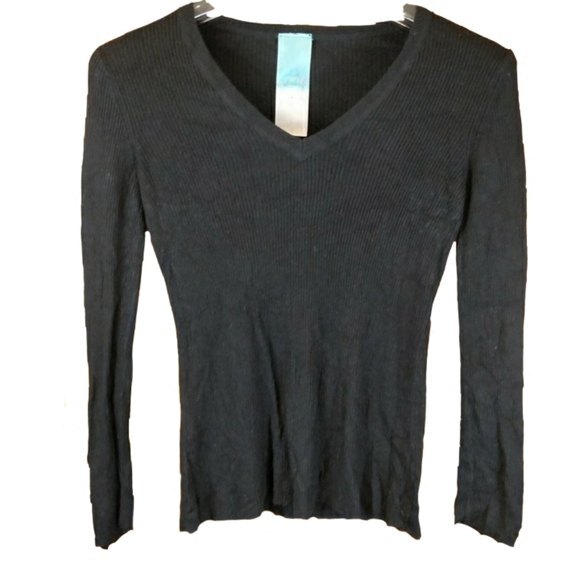 Aphorism Black V-Neck Sweater Long Sleeve Soft Angora Blend Large - Picture 1 of 7